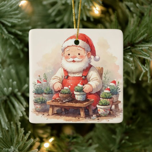 Personalisierter Weihnachtsmann-Gärtner-Sukkulente Keramikornament (Baum)