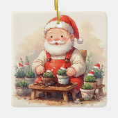 Personalisierter Weihnachtsmann-Gärtner-Sukkulente Keramikornament (Vorderseite)