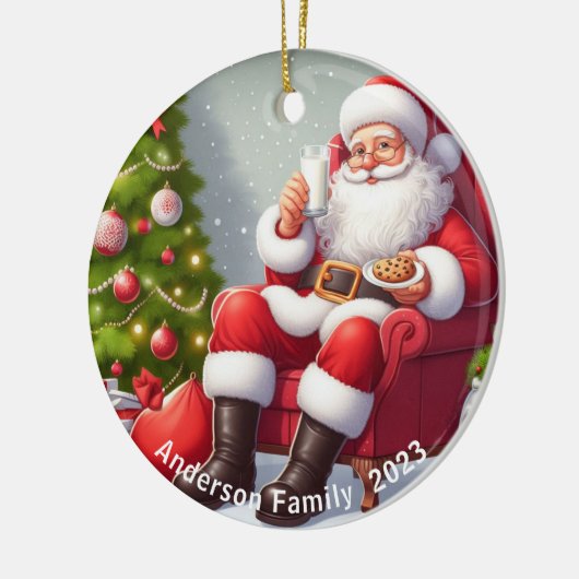 Personalisierter Weihnachtsmann isst Kekse Weihnac Keramik Ornament (Links)