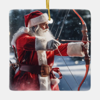 Personalisierter Weihnachtsmann macht Bogenschieße Keramikornament