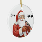 Personalisierter Weihnachtsmann mit Dompfaff Keramik Ornament (Rechts)