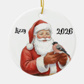 Personalisierter Weihnachtsmann mit Dompfaff Keramik Ornament (Vorne)