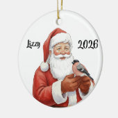 Personalisierter Weihnachtsmann mit Dompfaff Keramik Ornament (Links)