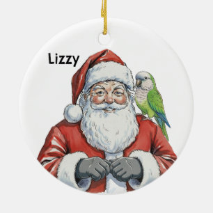 Personalisierter Weihnachtsmann mit Mönchssittich Keramik Ornament
