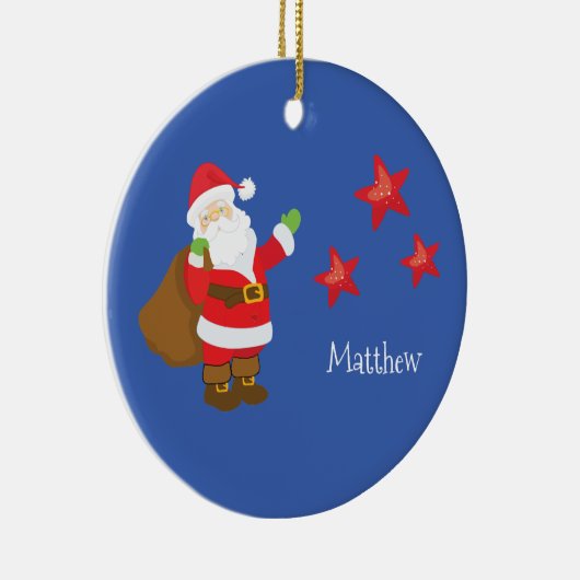 Personalisierter Weihnachtsmann mit Sternen Keramik Ornament (Rechts)