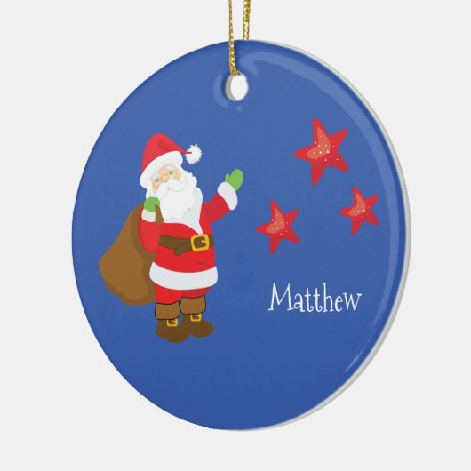 Personalisierter Weihnachtsmann mit Sternen Keramik Ornament (Links)