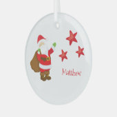 Personalisierter Weihnachtsmann mit Sternen Ornament Aus Glas (Vorderseite links)