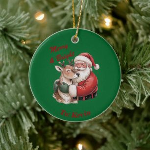 Personalisierter Weihnachtsmann & Reindeer - Weihn Keramik Ornament