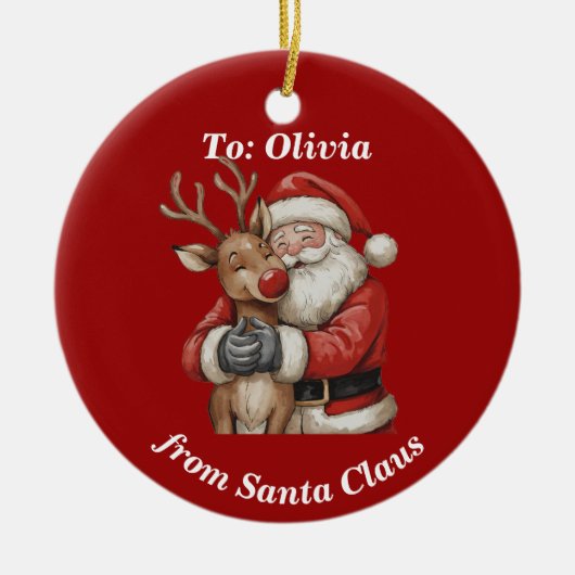 Personalisierter Weihnachtsmann & Reindeer - Weihn Keramik Ornament (Vorne)