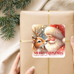Personalisierter Weihnachtsmann Rudolph Weihnachts Quadratischer Aufkleber