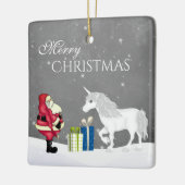 Personalisierter Weihnachtsmann und Einhorn Frohe  Keramikornament (Links)