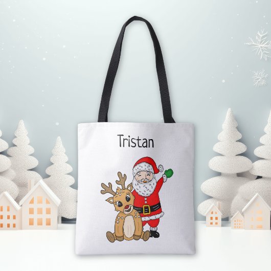 Personalisierter Weihnachtsmann und Reindei Weihna Tasche