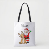 Personalisierter Weihnachtsmann und Reindei Weihna Tasche (Vorderseite)