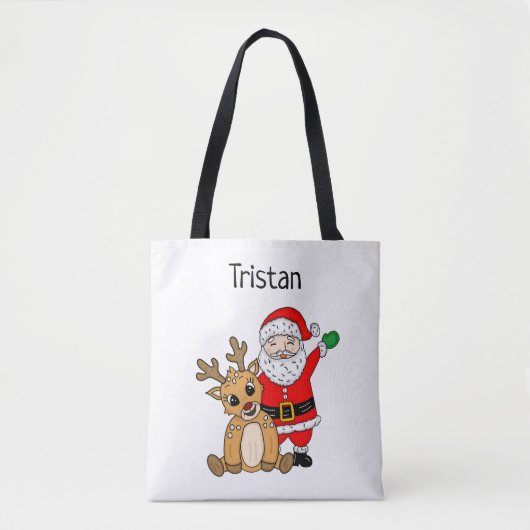 Personalisierter Weihnachtsmann und Reindei Weihna Tasche (Vorderseite)