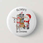 Personalisierter Weihnachtsmann und Rentier Button (Vorderseite)