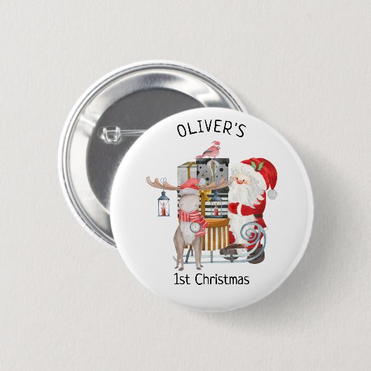 Personalisierter Weihnachtsmann und Rentier Button (Vorne & Hinten)