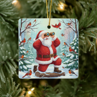 Personalisierter Weihnachtsmann-Vogelbeobachter-We Keramikornament