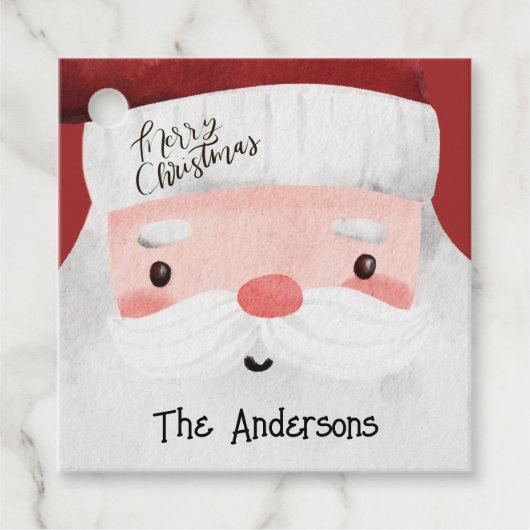 Personalisierter Weihnachtsmann Wasserfarben Weihn Geschenkanhänger (Vorderseite)