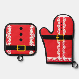 Personalisierter Weihnachtsmann Weihnachten  Ofenhandschuh & Topflappen-Set