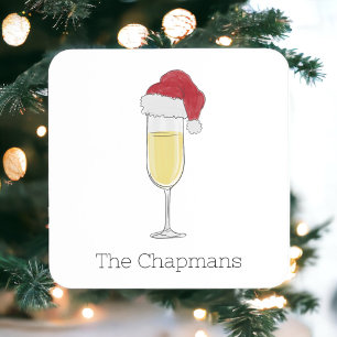 Personalisierter Weihnachtsmannhut Champagnerflöte Rechteckiger Pappuntersetzer