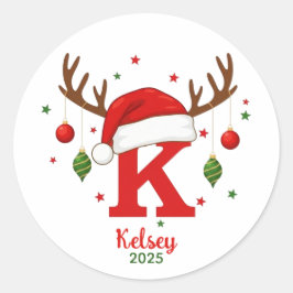 Personalisierter Weihnachtsmonogramm K Santa Hut Runder Aufkleber