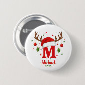 Personalisierter Weihnachtsmonogramm M Weihnachtsm Button (Vorne & Hinten)