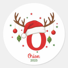 Personalisierter Weihnachtsmonogramm O Santa Hut Runder Aufkleber