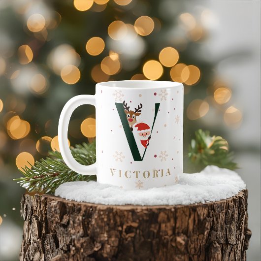 Personalisierter Weihnachtsmonogramm-V-Becher Kaffeetasse