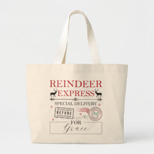 Personalisierter Weihnachtsname Nordpol Rentiere Jumbo Stoffbeutel