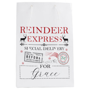 Personalisierter Weihnachtsname Nordpol Rentiere Mittlere Geschenktüte