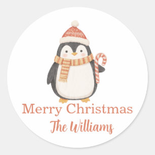 Personalisierter Weihnachtspinguin Runder Aufkleber