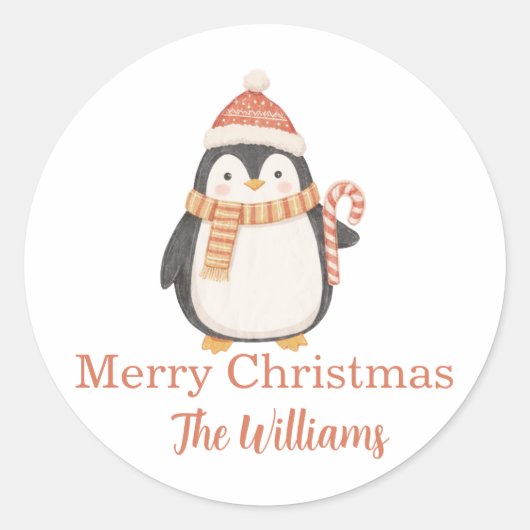 Personalisierter Weihnachtspinguin Runder Aufkleber (Vorderseite)