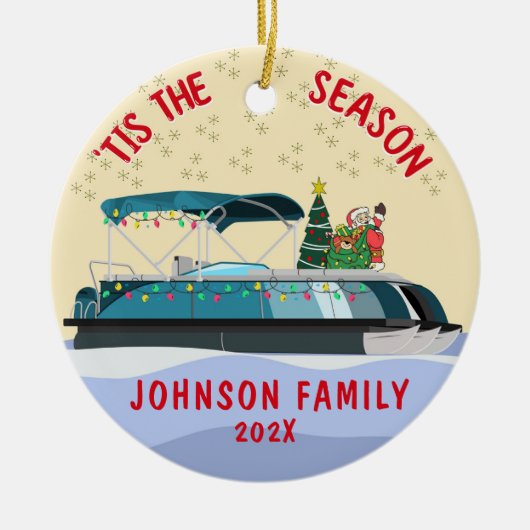 Personalisierter WeihnachtsPontoon Keramik Ornament (Vorne)