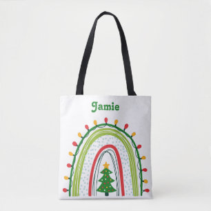 Personalisierter Weihnachtsregenbogen Rot und Grün Tasche