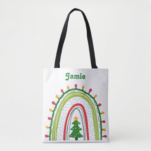 Personalisierter Weihnachtsregenbogen Rot und Grün Tasche (Vorderseite)