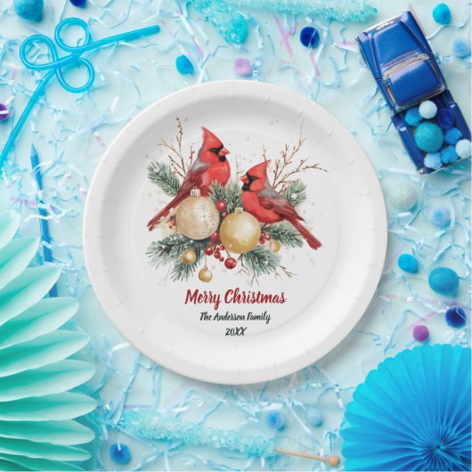 Personalisierter Weihnachtsroter Kardinal und Berr Pappteller (Party)