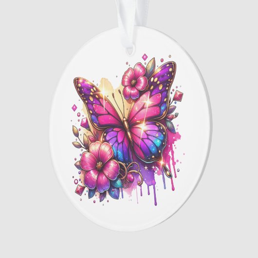 Personalisierter Weihnachtsschmetterling und Blume Ornament (Vorderseite)