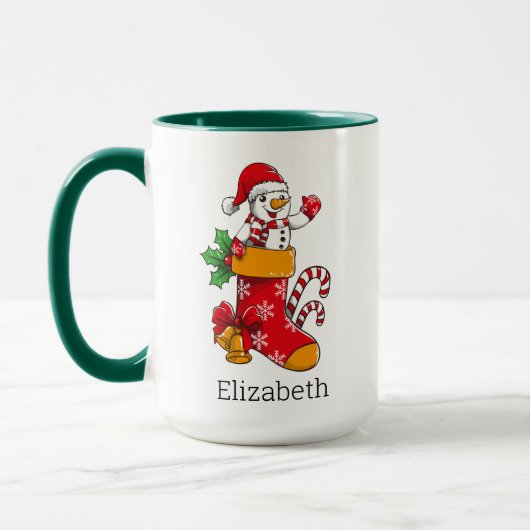 Personalisierter Weihnachtsschneemann Candy Cane K Tasse (Links)