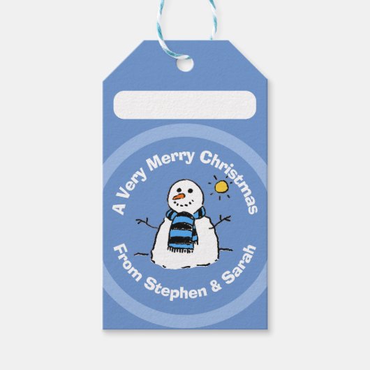 Personalisierter Weihnachtsschneemann Geschenkanhänger (Vorderseite)
