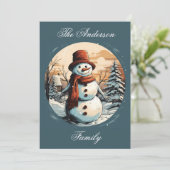 Personalisierter Weihnachtsschneemann Karte (Stehend Vorderseite)