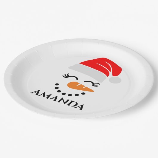 Personalisierter Weihnachtsschneemann mit individu Pappteller (Schrägansicht)