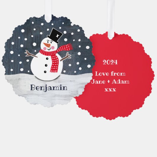 Personalisierter Weihnachtsschneemann Ornament Karte (Vorderseite/Rückseite)