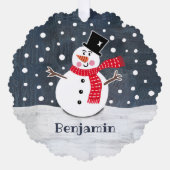 Personalisierter Weihnachtsschneemann Ornament Karte (Vorderseite)