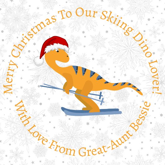 Personalisierter Weihnachtsskiing Orange Dinosaur Geschenkpapier