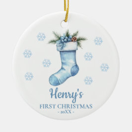 Personalisierter Weihnachtsstrumpf für Babys erste Keramik Ornament