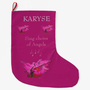Personalisierter Weihnachtsstrumpf, Rosa Engel Großer Weihnachtsstrumpf
