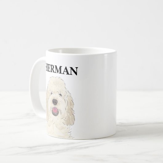 Personalisierter Weißcreme-Doodle-Hund Kaffeetasse (Vorderseite Links)