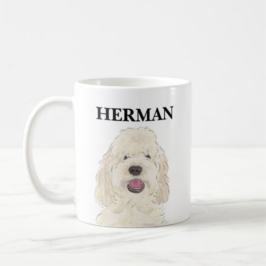 Personalisierter Weißcreme-Doodle-Hund Kaffeetasse (Links)