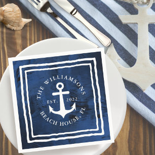 Personalisierter weißer Ankerwinkel der Nautischen Serviette