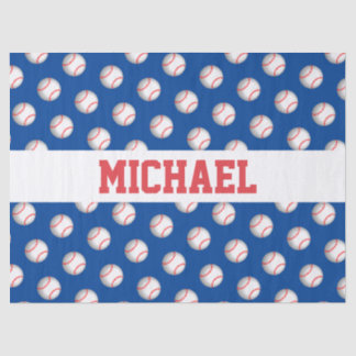 Personalisierter weißer Baseball mit roter Sticker Seidenpapier